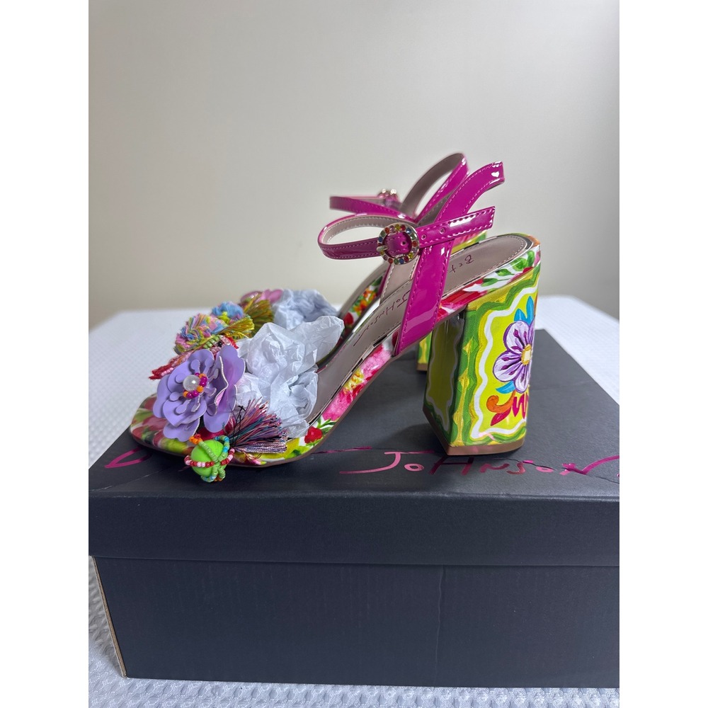 Betsey Johnson Sandals Womens 6 Masen Bright Multi Floral Block Heel NIB - Picture 3 of 7